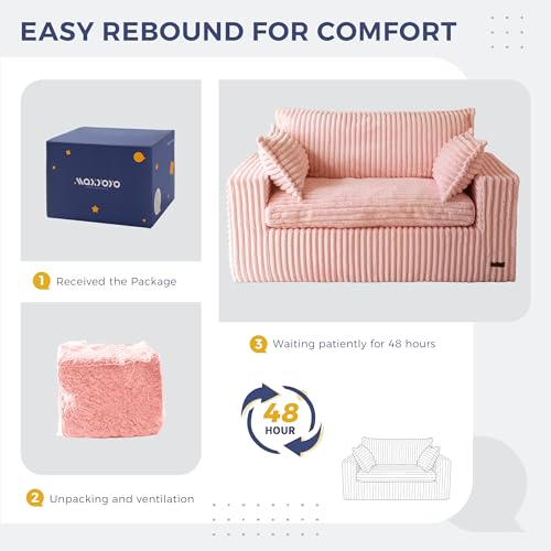 MAXYOYO Boneless Couch, 59-Inch Couch in a Box, Deep Loveseat | Foam-Filled Boneless Loveseat, Deep Seating for Two with No Assembly, Ideal for Living Rooms, Bedrooms or Apartments, Pink - color: Pink