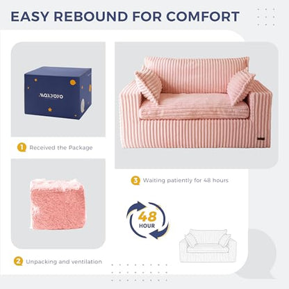 MAXYOYO Boneless Couch, 59-Inch Couch in a Box, Deep Loveseat | Foam-Filled Boneless Loveseat, Deep Seating for Two with No Assembly, Ideal for Living Rooms, Bedrooms or Apartments, Pink - color: Pink