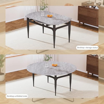 HIPIHOM 55 Inch Convertible Round‑to‑Square Dining Table with MDF Tabletop and Metal Frame - color: Grey