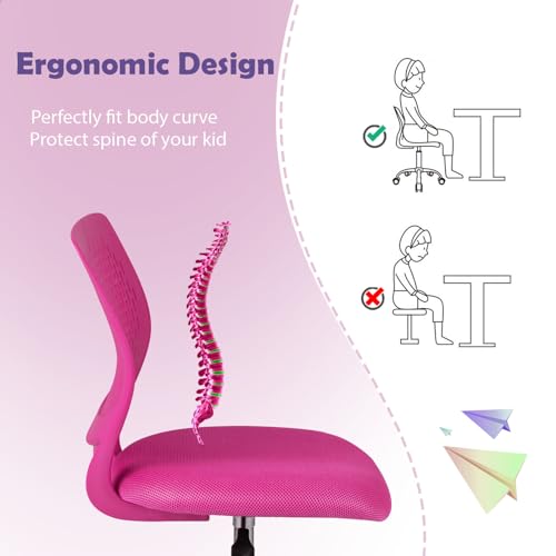 POWERSTONE Small Home Office Desk Chair, Swivel Rolling Study Computer Chair, Adjustable Height Task Chair with Armless Mid Back, Upholstered Mesh Seat, Rose - color: Rose