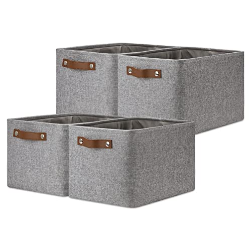 DULLEMELO Storage Baskets for Shelves, Fabric Collapsible Rectangular Storage Bins for Shelves, Closets, Nursery, Home, Office, Empty Gift Baskets (4-Pack, Grey) - color: Grey, size: L-15"x11"x9.5"