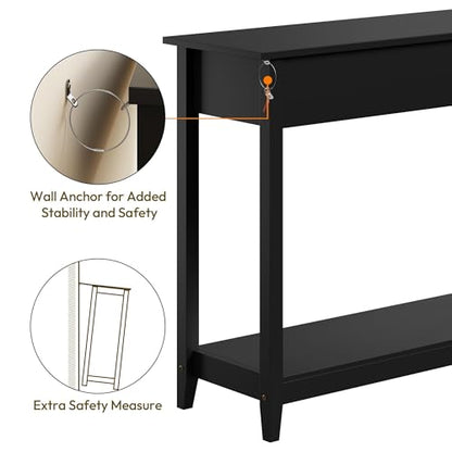 Yaheetech Narrow Black Entryway Console Table with 3 Storage Drawers | Slim Enough for a Hallway, the Top Holds Up to 55 lb over a Lower Shelf for Everyday Extras, Built from Painted MDF - color: Black