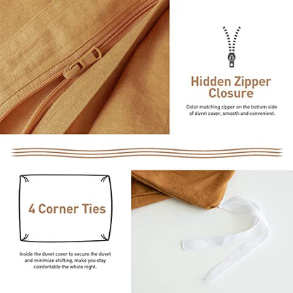 BISELINA French Linen Duvet Cover Set 2pcs with Hidden Zipper Closure Natural Flax Cotton Blend Solid Color Soft Breathable Luxury Farmhouse Bedding - Twin Size, Rust - color: Rust, size: Twin