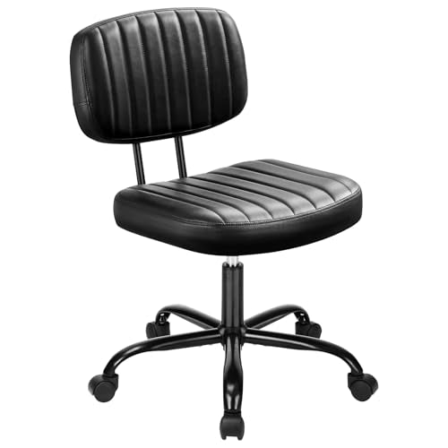 HealSmart Small Office Desk Chair with Wheels, Armless Desk Chair with Lumbar Support, PU Leather Low Back Adjustable Height 360° Rolling Swivel Task Chair Without Arm for Home, Bedroom,Office, Black