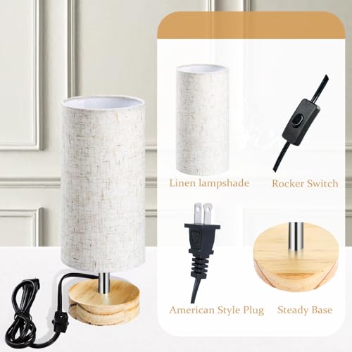 Bedside Table Lamps, Table Lamp for Bedroom, Lamps for Night Stands with Linen Lampshades, Small Table Lamp for Living Room, Office (Bulb Excluded) (Wood) - color: Wood