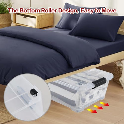 Hespama 3 Pack Plastic Rolling Storage Box Bin for Under the Bed, 20 Quart | Lidded Storage Container Bin, Clear - size: 20 Qt