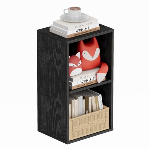Book Shelf, Wooden Cube Storage Organizer with 11" Open Cubes, Stackable Modular Bookcase for Room Divider Storage, 2 Tier Bookshelf for Living Room, Bedroom, Office (Black, 2-Cube) - color: Black, size: 2-Cube