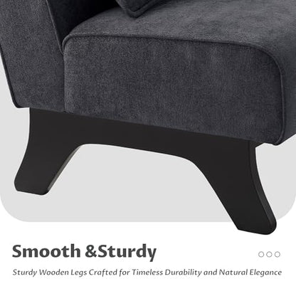Armless Accent Chair Comfy Upholstered Modern Living Room Side Chair | Comfy Small Accent Lounge Chair with Pillow & Wooden Leg Accent Chair for Living Room Bedroom Farmhouse Reading Charcoal Gray - color: Grey