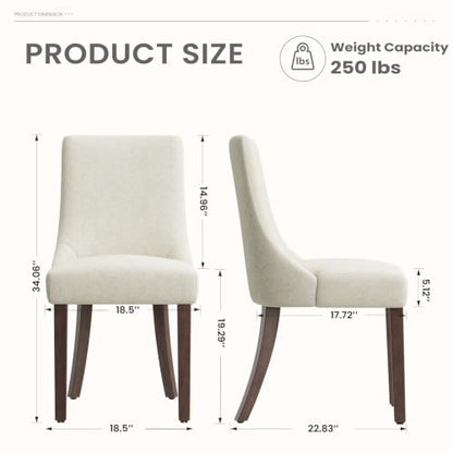 MALOL Wooden Dining Chairs Set of 2, Upholstered Kitchen & Dining Room Chairs with Solid Wood Legs Curved Backrest Farmhouse Accent Chair for Dining/Kitchen/Living Room, Beige - color: Beige, size: Set of 2