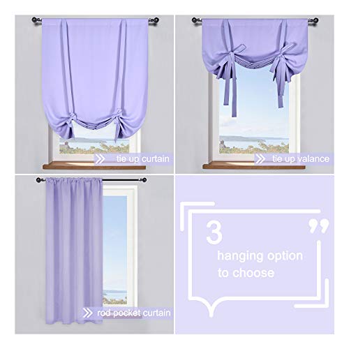 Adjustable Thermal Insulated Solid Blackout Curtain Energy Efficient Tie Up Shades Rod Pocket Panel for Kitchen (Lavender Purple,34W x 54L,One Panel) - color: Lavender, size: 34"W x 54"H