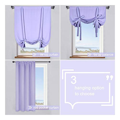 Adjustable Thermal Insulated Solid Blackout Curtain Energy Efficient Tie Up Shades Rod Pocket Panel for Kitchen (Lavender Purple,34W x 54L,One Panel) - color: Lavender, size: 34"W x 54"H