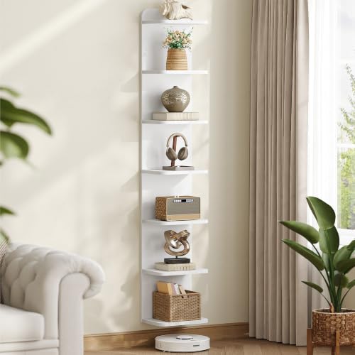 Hzuaneri 7 Tier Floating Bookshelf, Bookcase for Wall Mounted | Tall Narrow Bookcase, Space-saving, Decorative Display and Storage Shelf, for Kitchen, Living Room and Bedroom,BC88803X