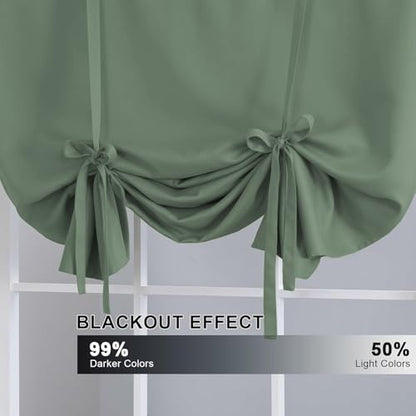 H.VERSAILTEX Blackout Tie Up Curtain Thermal Insulated Window Shade Light Blocking Balloon Roman Shade Bathroom Adjustable Rod Pocket Panel for Small Window,42" Wide by 63" Long,Green Bay - color: Green Bay