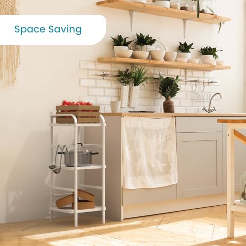 Home Zone Living Tall White Bookshelf with 3-Tier Open Display Shelves | Wide Steel Frame Design with Bamboo Accent Top Shelf - color: 3-tier Slim