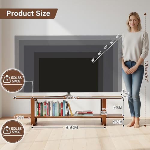 Walnut TV Stand for 65-Inch TVs, 2 Open Shelves, Modern Media Console | Bamboo Construction, Mid Century Style, Open Storage for Electronics and Decor in Living Rooms and Bedrooms - color: Walnut