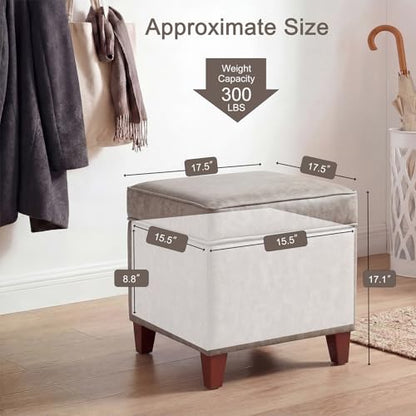 17” Faux Leather Storage Ottoman with Wooden Legs, Upholstered Square Flip-Top Footrest, Extra Seat or Coffee Table for Living Room, Bedroom, Entryway, Coffee Brown - color: Coffee Brown