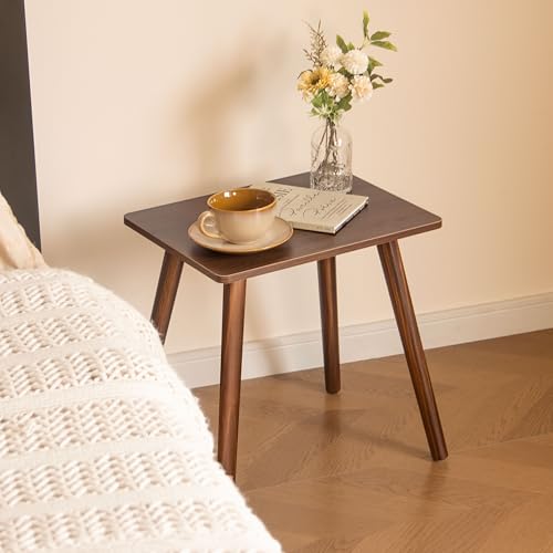 Small Side Table, Mid Century Modern End Tables Living Room, Wood Accent Bed Side Table with Solid Wood for Bedroom, Office, Small Spaces, Walnut Brown - color: Walnut Brown
