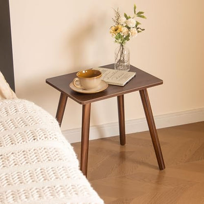 Small Side Table, Mid Century Modern End Tables Living Room, Wood Accent Bed Side Table with Solid Wood for Bedroom, Office, Small Spaces, Walnut Brown - color: Walnut Brown