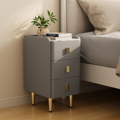 AQIMUELE Narrow Nightstand with Drawers, Narrow Side Table Leather, Small Bedside Tables for Bedroom. (Dark Gray) - color: Dark Gray, size: 11.8''W x 15"D x 22.8"H