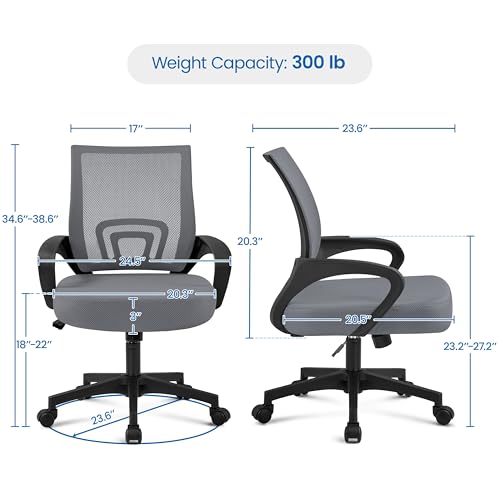 Yaheetech Mid Back Mesh Computer Office Desk Chair Adjustable Swivel, Dark Grey - color: Dark Gray