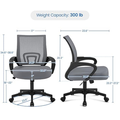Yaheetech Mid Back Mesh Computer Office Desk Chair Adjustable Swivel, Dark Grey - color: Dark Gray
