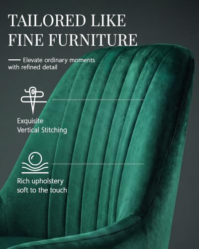 Green Velvet Dining Chairs Set of 6, Modern Kitchen and Vanity Chairs | Modern upholstered vanity chairs with gold metal legs, stain-resistant hand-quilted fabric, high-density foam cushion seat - color: Green, size: Set of 6