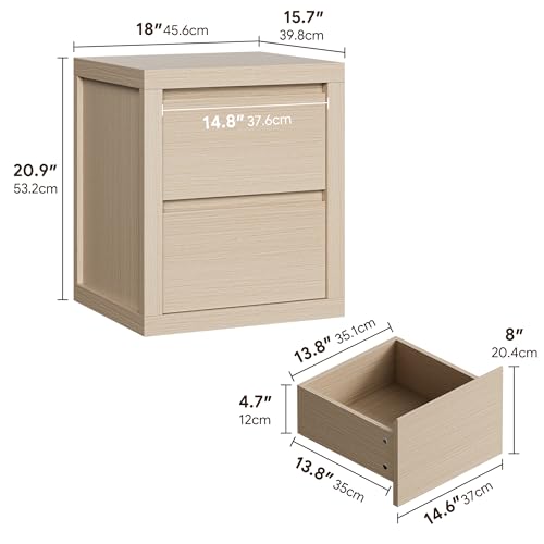 Nightstand with 2 Drawers, Modern Bedside Table with Handless Design, Wood End Table with Thickened Design, Night Stand for Bedroom, Light Grey Oak - color: Light Grey Oak