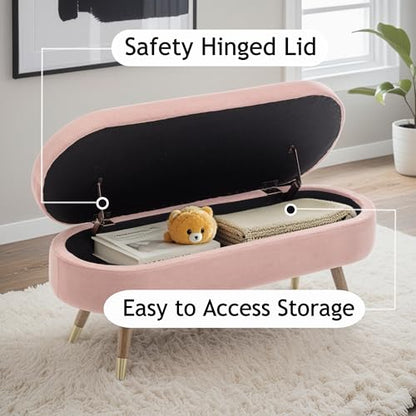 IAFIKE Oval Storage Bench 43.5" Ottoman Bench Upholstered Boucle Fabric Footrest Bench with Golden Metal Legs End of Bed for Bedroom, Living Room, Entryway,Bed Side (Pink) - color: Pink