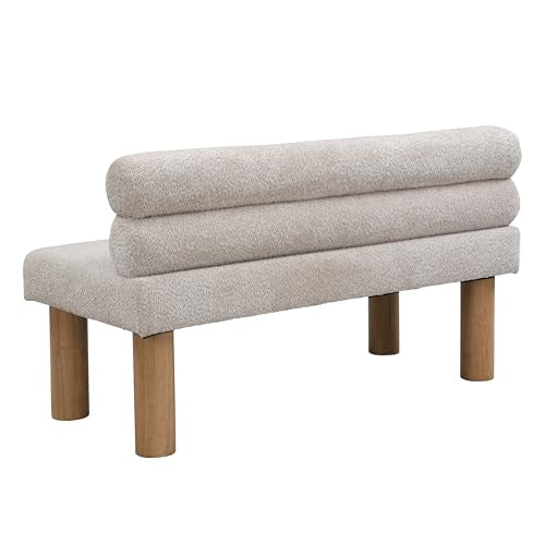 Christopher Knight Home Wally Boucle Upholstered Dining Bench, Modern Large Dining Room Chair, Entryway Ottoman Bench, Bedroom End of Bed Seating, Armless Desing and Wooden Frame, Light Gray+Natural - color: Light Gray+natural