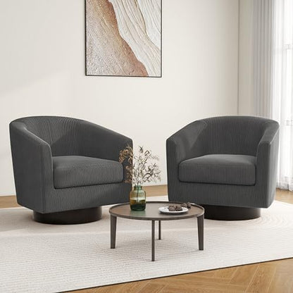 Swivel Barrel Accent Chair, Comfy Reading Armchair, Charcoal, Set of 1 | Club Chairs for Adults, Low-Back Design, Modern Round Style, Solid Wood Frame & Metal Swivel Base, For Living Room & Bedroom - color: Charcoal