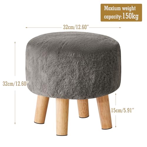 YMYNY Round Pouf Ottoman,12.6" Small Foot Stool,Dark Gray HBD035GR | Faux Fur, Wood Legs, Foot Rest for Couch, Modern Boho for Living Room Bedroom Office - color: Dark Gray