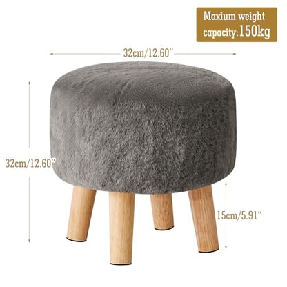 YMYNY Round Pouf Ottoman,12.6" Small Foot Stool,Dark Gray HBD035GR | Faux Fur, Wood Legs, Foot Rest for Couch, Modern Boho for Living Room Bedroom Office - color: Dark Gray