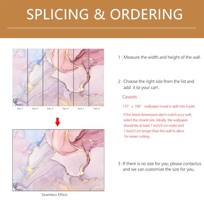 Pink Marble Wallpaper Mural Peel and Stick 137"x100" | Girls Room Bedroom - color: ZZ-019, size: 137" x 100"