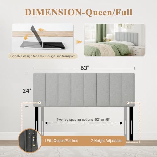 Queen Size Headboard Only, Height Adjustable Linen, Light Gray - color: Linen-lightgray, size: Queen/Full