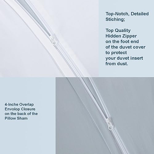 THE COTTON & SILK® Long-Staple Cotton Duvet Cover Set - Queen Size | Misty Blue | 1 Duvet Cover & 2 Pillow Shams | Soft, Breathable, Comfortable, Luxury | Sateen Weave | Genuine 300 TC - color: Misty Blue, size: Queen Set (87“ x 93", 20"x30")