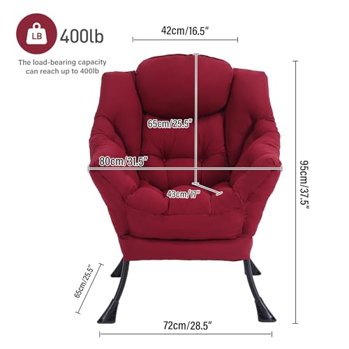 Lazy Chair, Comfy Reading Accent Chair for Bedroom, Burgundy | Comfy Bedroom Accent Chair with Washable Removable Cover and extra throw pillowfor Living Room Dorm - color: Burgundy-single
