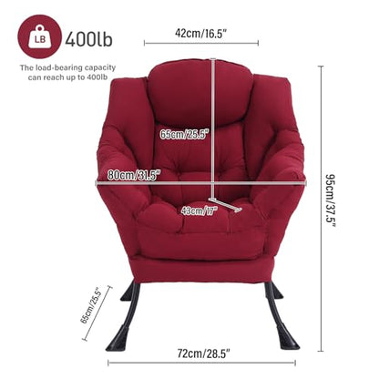 Lazy Chair, Comfy Reading Accent Chair for Bedroom, Burgundy | Comfy Bedroom Accent Chair with Washable Removable Cover and extra throw pillowfor Living Room Dorm - color: Burgundy-single