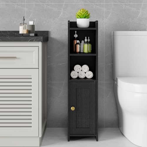 Lomojo Small Bathroom Storage Cabinet Corner, 7.87"Dx7.87"W x31.5"H (Black) | Freestanding Narrow Toilet Paper Holder, Organizers for Bathroom Small Spaces Floor Cabinet with Adjustable Shelves and Door - color: Black