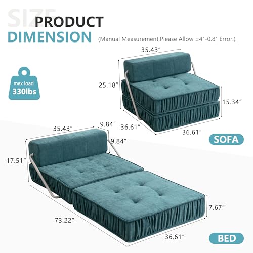 GDFStudio Folding Sofa Bed Convertible Floor Couch Futon Sleeper Chair with Removable Back Cushion Modular Lounge Mattress for Living Room Guest Room Home Office Apartment Small Spaces, Green - color: Green