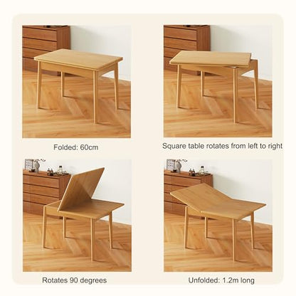 Rectangular Folding Expandable Dining Table Foldable Space Saving Drop Leaf Kitchen Table for Small Spaces Living Room Apartment