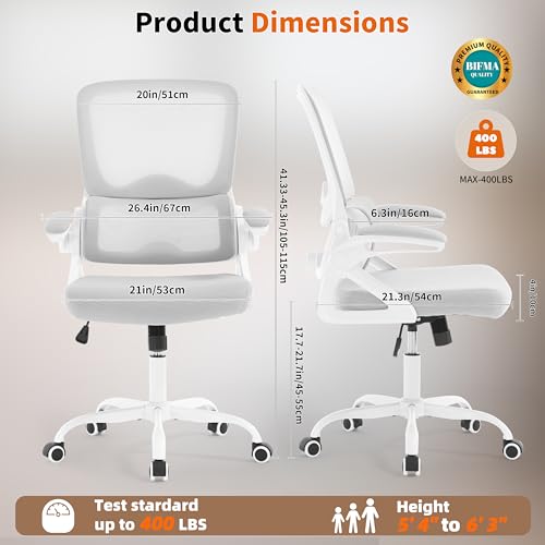 Ergonomic Office Chair,Mesh Office Chair with Lumbar Support,Mid Back Desk Chair with Flip-up Arms,400 lbs Comfy Computer Chair for Home Office (Light Grey) - color: Light Grey