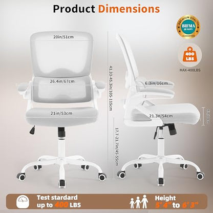 Ergonomic Office Chair,Mesh Office Chair with Lumbar Support,Mid Back Desk Chair with Flip-up Arms,400 lbs Comfy Computer Chair for Home Office (Light Grey) - color: Light Grey