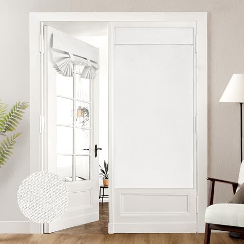HOMEIDEAS 100% White Linen Blackout French Door Curtains, Privacy Door Window Curtains, 34 X 68 Inch Room Darkening Blinds, Thermal Insulated Shades for Bedroom, 1 Panel - color: White, size: 34"W x 68"L (Pack of 1)
