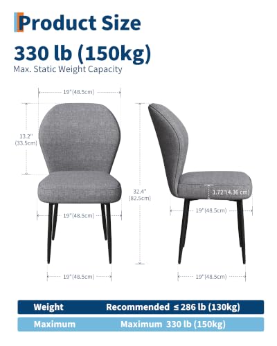 Garvee Linen Dining Chairs Set of 2, Modern Fabric Upholstered Kitchen Side Chairs with Metal Pegs, Grey - color: Grey, size: Set of 2