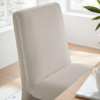 Modway Emory Fabric Slipper Dining Chair in Salt – Upholstered Armless Dining Side Chair – Versatile Modern Accent Chair or Vanity Chair - color: Salt