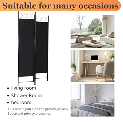 PayLessHere 4 Panel Room Divider 6FT Steel Frame Screen Folding Privacy Divider Freestanding Partition for Home Office Bedroom,Coal Black - color: Coal Black