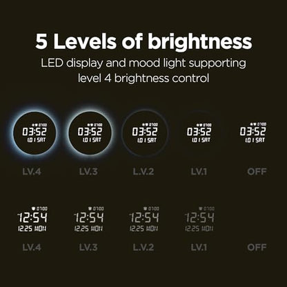 mooas Full Moon LED Silent Wooden Digital Wall Clock with Remote Control, Backlight Nightlight Digital Wood Wall Clock, Sunrise Alarm Melody, 5 Level Brightness Modern Decorative Office Livingroom - color: Full Moon