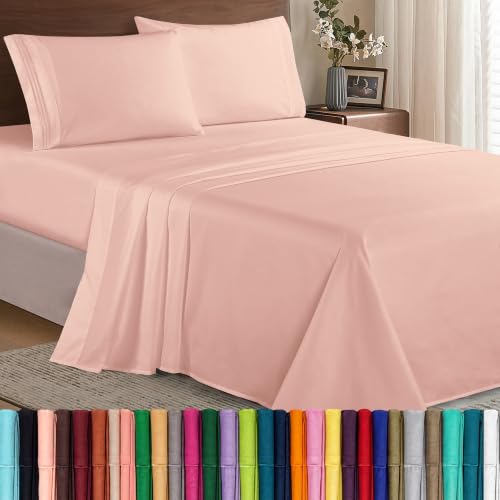 Elegant Comfort Luxury 1500 Premium Hotel Quality Microfiber 4-Piece Sheet Set - Wrinkle Resistant, All Around Elastic Fitted Sheet, Deep Pocket up to 16", King, Blush - color: Blush, size: King