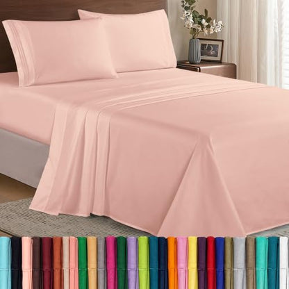 Elegant Comfort Luxury 1500 Premium Hotel Quality Microfiber 4-Piece Sheet Set - Wrinkle Resistant, All Around Elastic Fitted Sheet, Deep Pocket up to 16", Queen, Blush - color: Blush, size: Queen