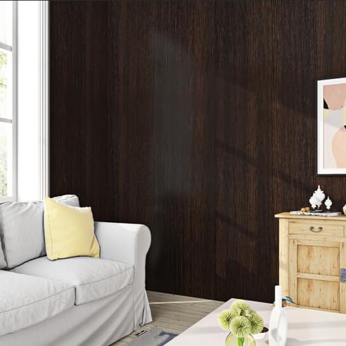 ReWallpaper 17.7 x 472 Inch Long Peel and Stick Wood Contact Paper Dark Brown Wood Wallpaper for Walls Kitchen Cabinets Countertops Bedroom Waterproof Vinyl Espresso Contact Paper for DIY Home Decor - size: 17.7" x 472"